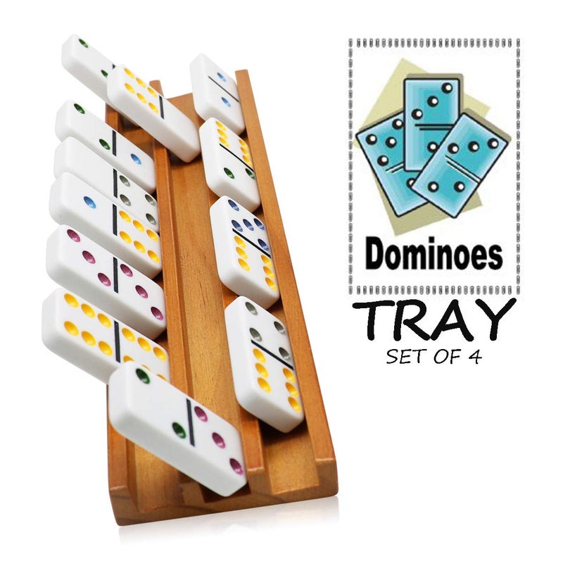 Exqline Wooden Domino Racks Trays Holders Organizer(Set of 4) - Premium Domino Tiles Holder Racks for Mexican Train Dominoes Games - Dominos NOT Included - Image 5